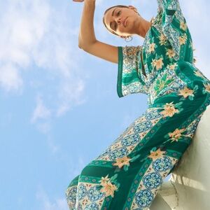 TAJ DIANA JUMPSUIT AQUA GRECIA TILE $415.00 MSRP Size Medium NWT